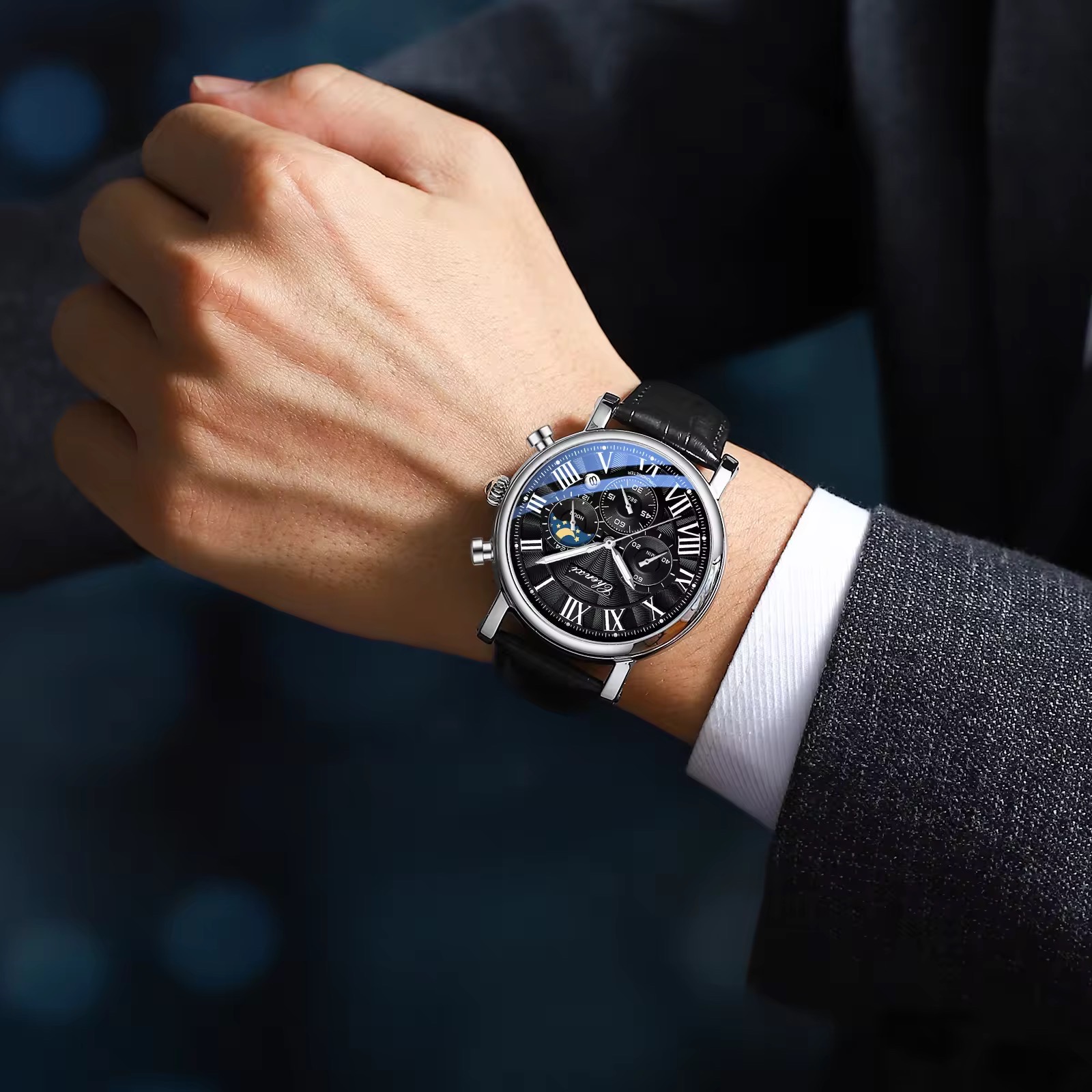 Chenxi CX-972 Chronograph Moonphase (Silver-Black)_img_1