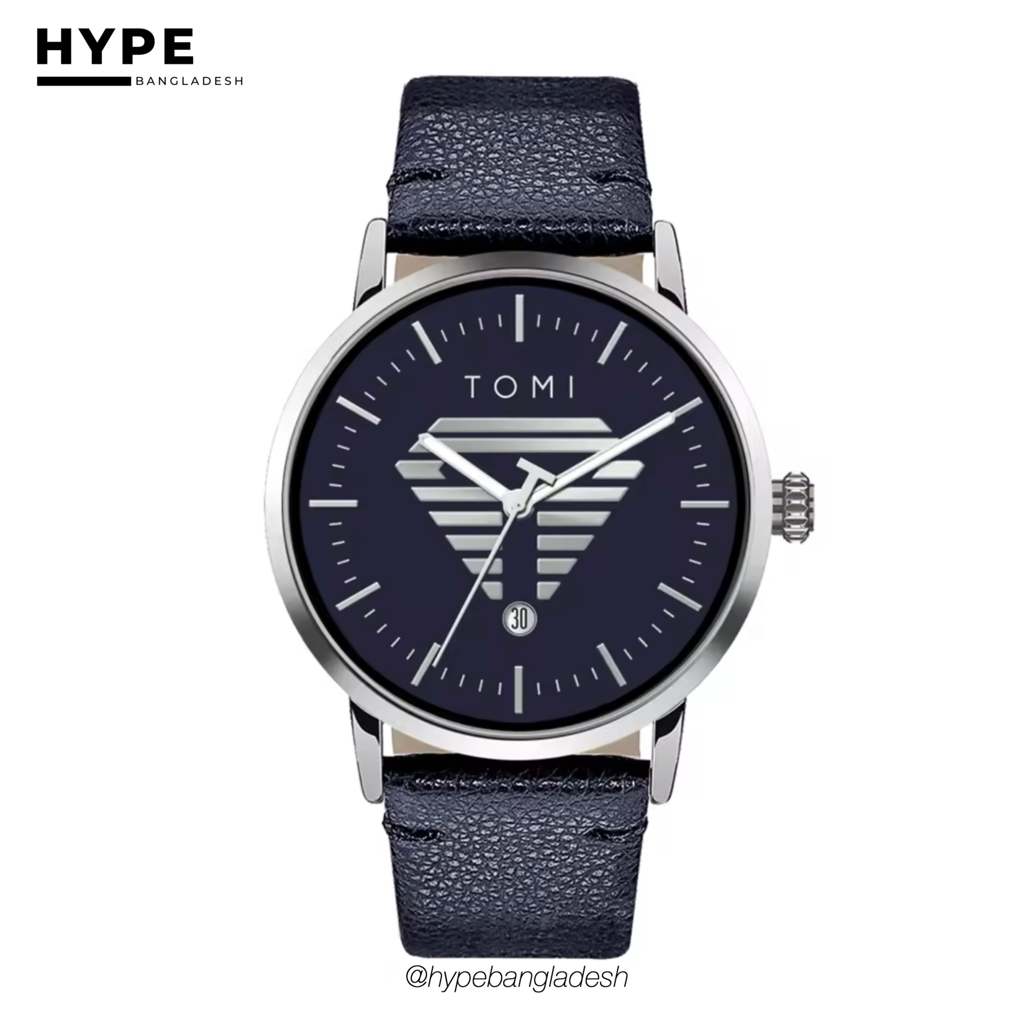 TOMI T-042 Men's Leather Belt Quartz Watch With Date (Blue)