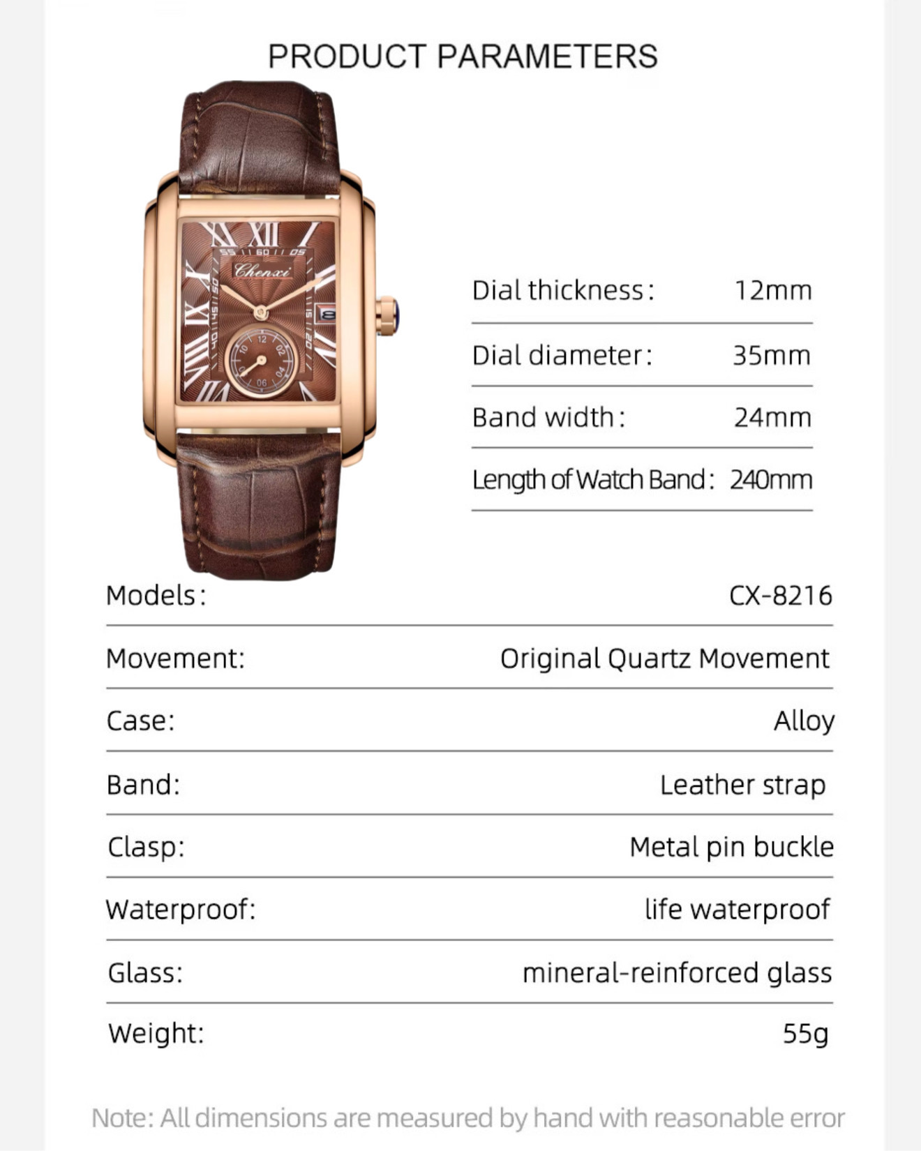 Chenxi CX-8216 Tank Watch (Brown)_img_3