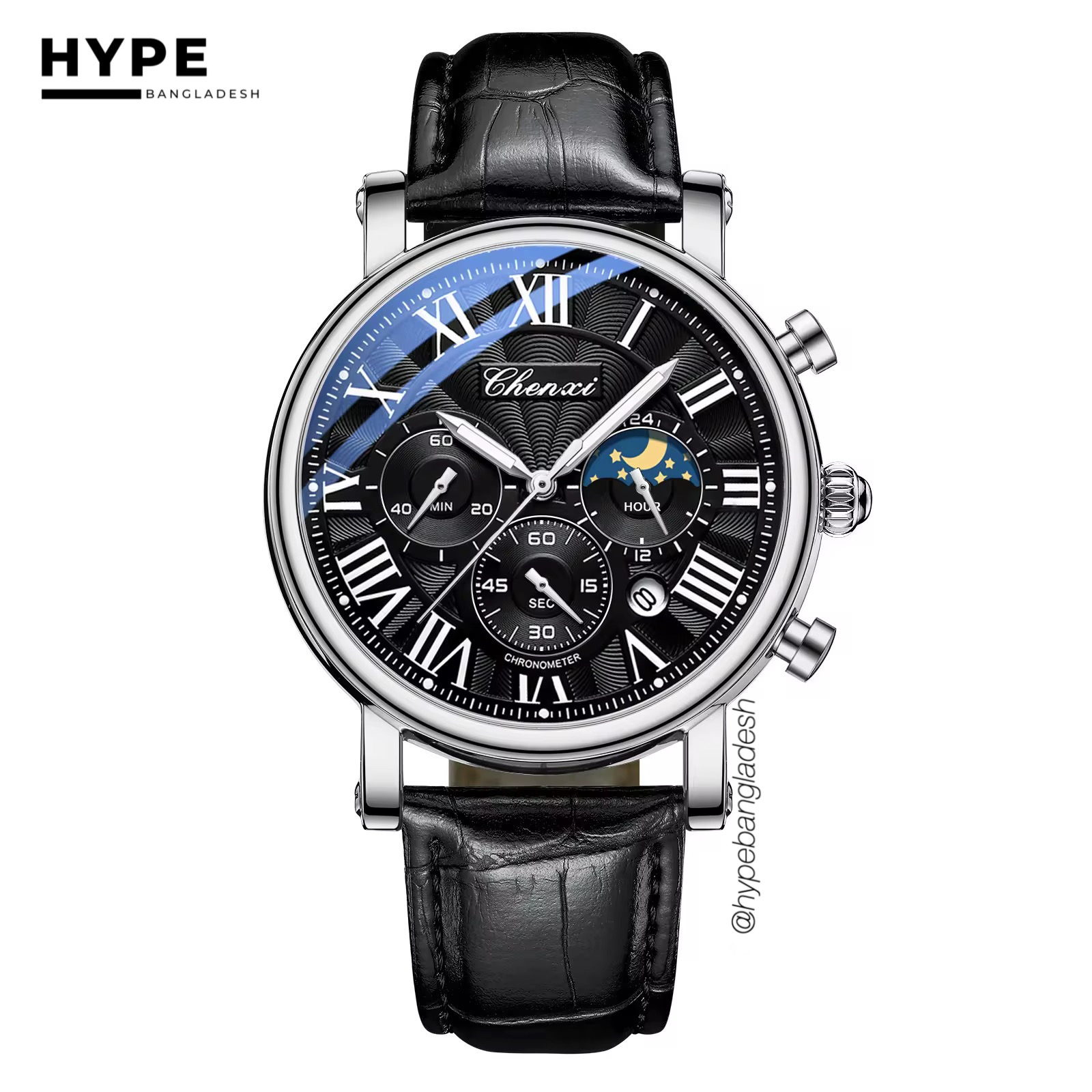 Chenxi CX-972 Chronograph Moonphase (Silver-Black)