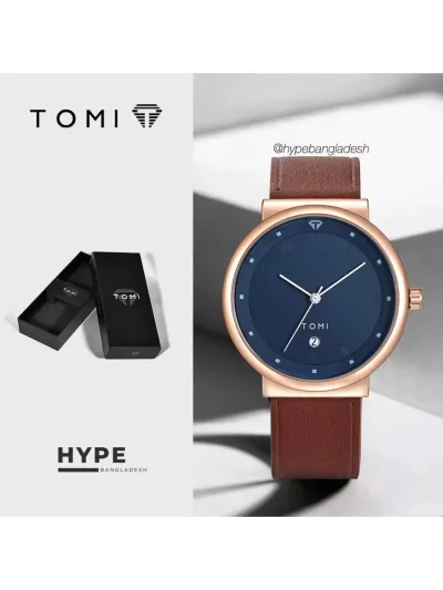 TOMI T-091 Men's Leather Belt Quartz Watch With Date (Blue)_img_0