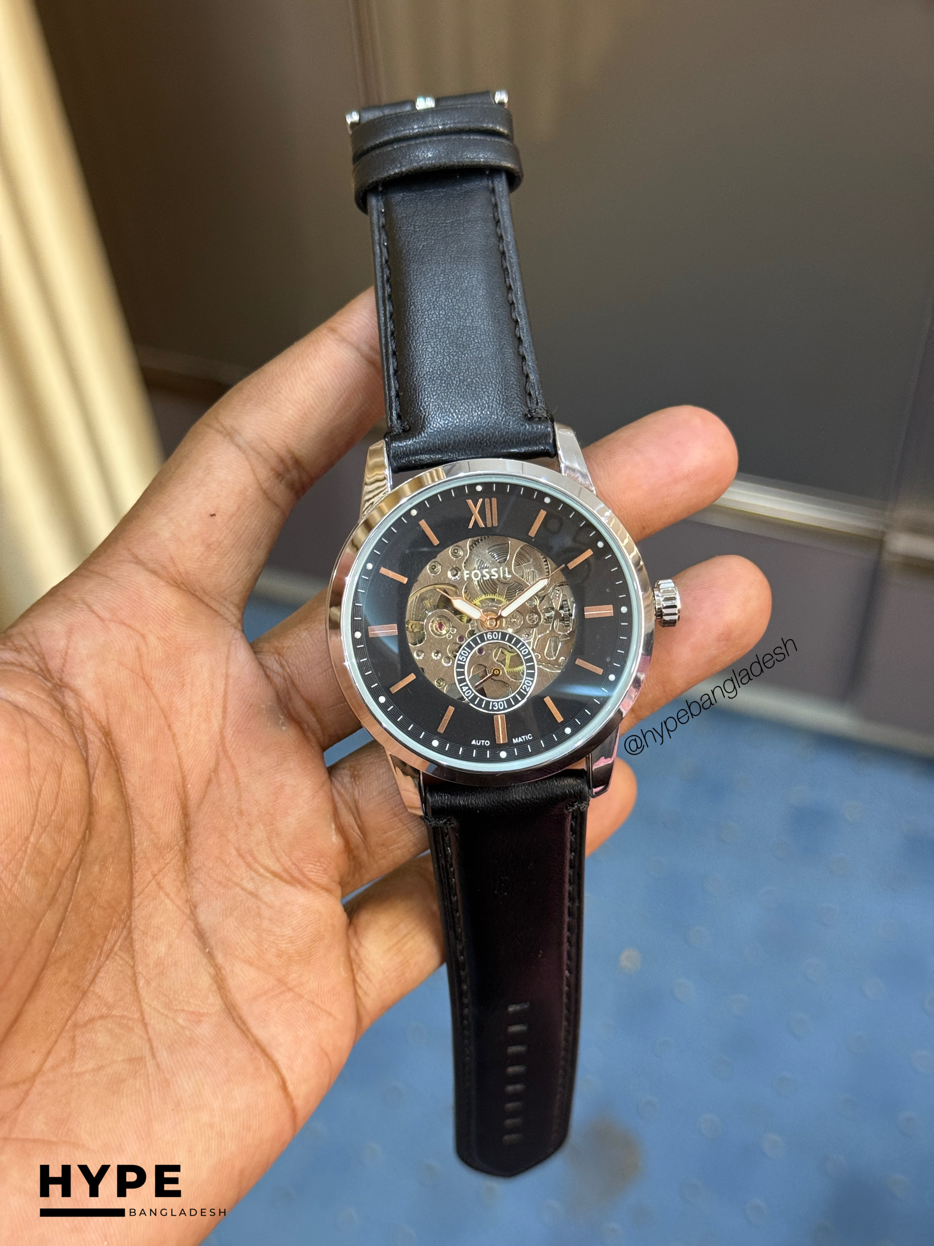 Fossil Automatic With Sub-Dial Belt (Silver-Black)