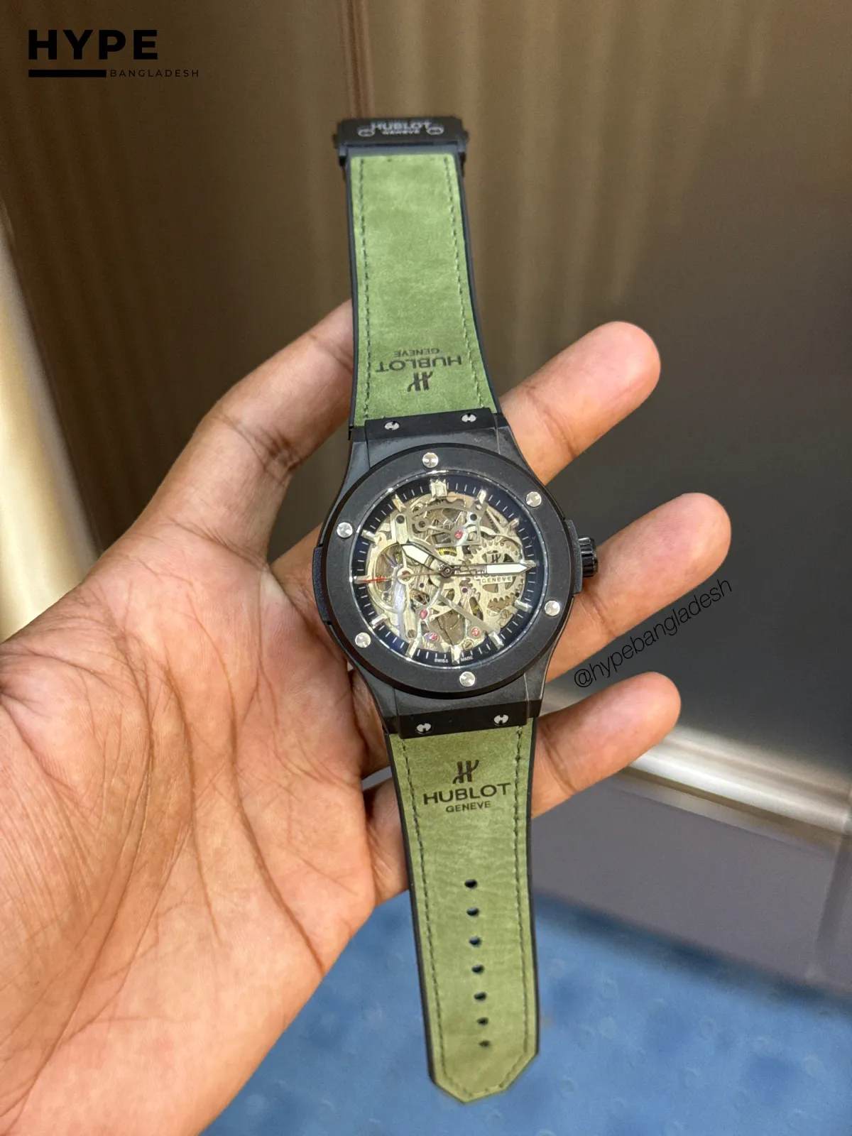 Hublot Belt Skeleton Dial Automatic Watch (Green)