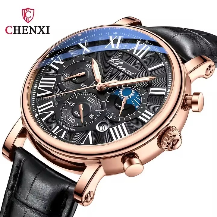 Chenxi CX-972 Chronograph Moonphase (Black-Rosegold)_img_1