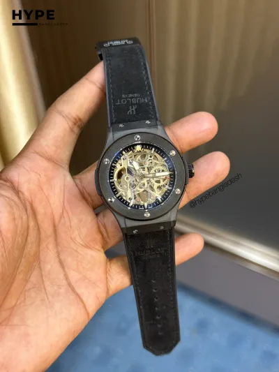 Hublot Belt Skeleton Dial Automatic Watch (Black)_img_0
