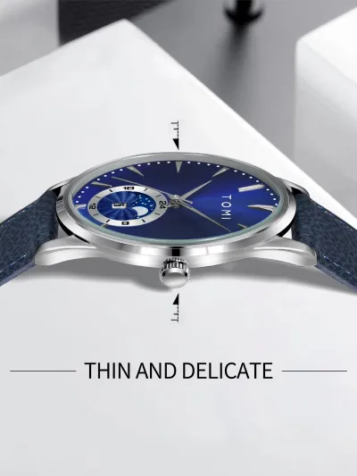 TOMI T-024 Men's Quartz Leather Belt Magnetic Lock Watch (Blue)_img_4
