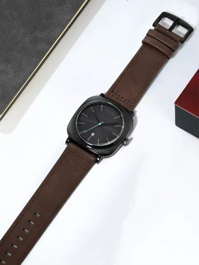 TOMI T-084 Men's Leather Belt Quartz Watch With Date (Brown-Black)_img_4