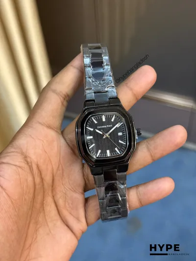 Universe Point Square Shape Quartz Watch With Date For Men (Black)_img_0