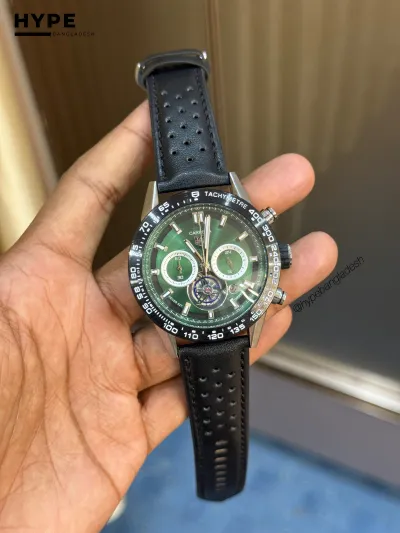 Tag Quartz Chronograph Leather Belt (Green)_img_0