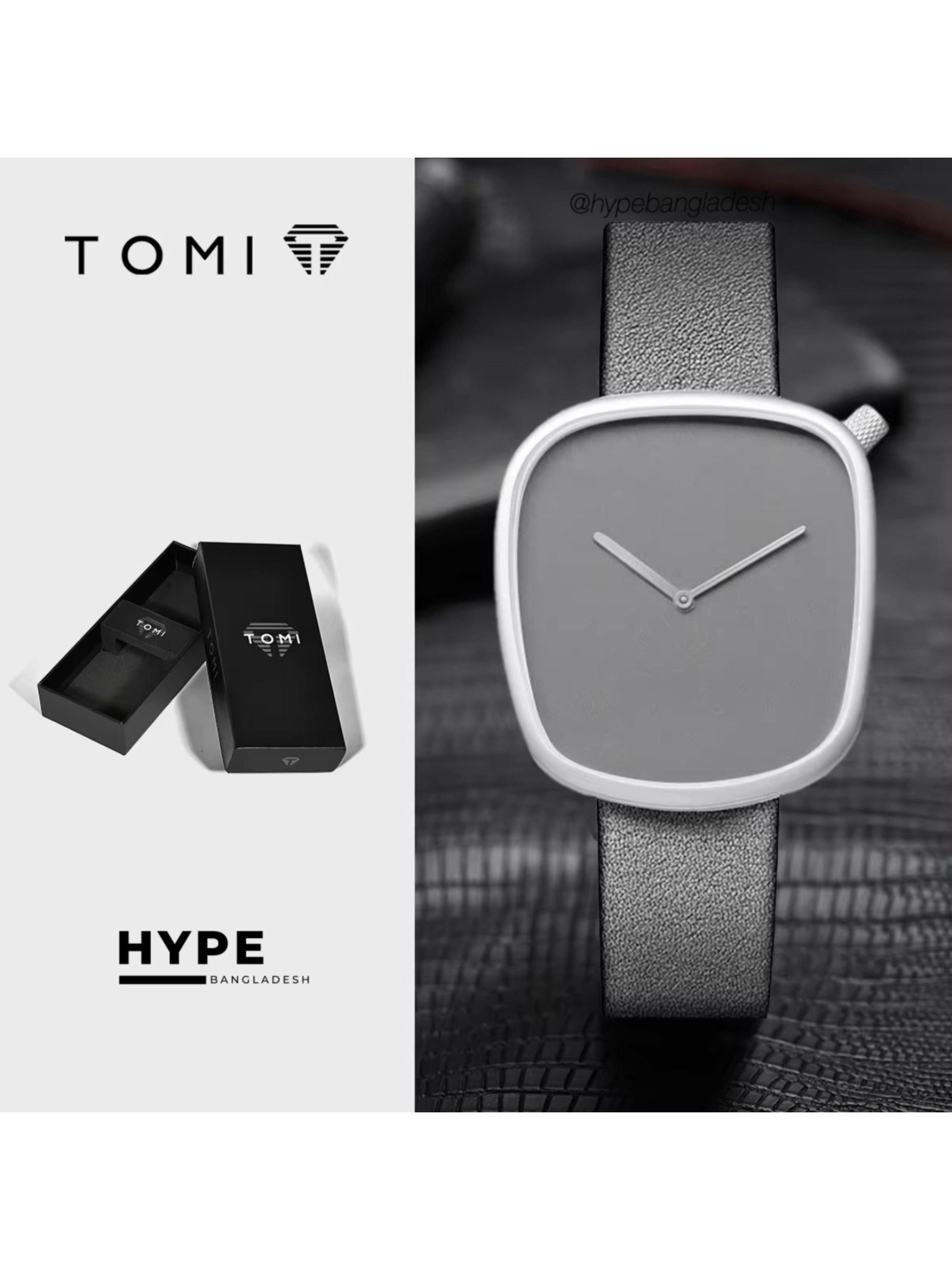 TOMI T-077 Unisex Leather Belt Casual Quartz Wrist Watch (Ash)