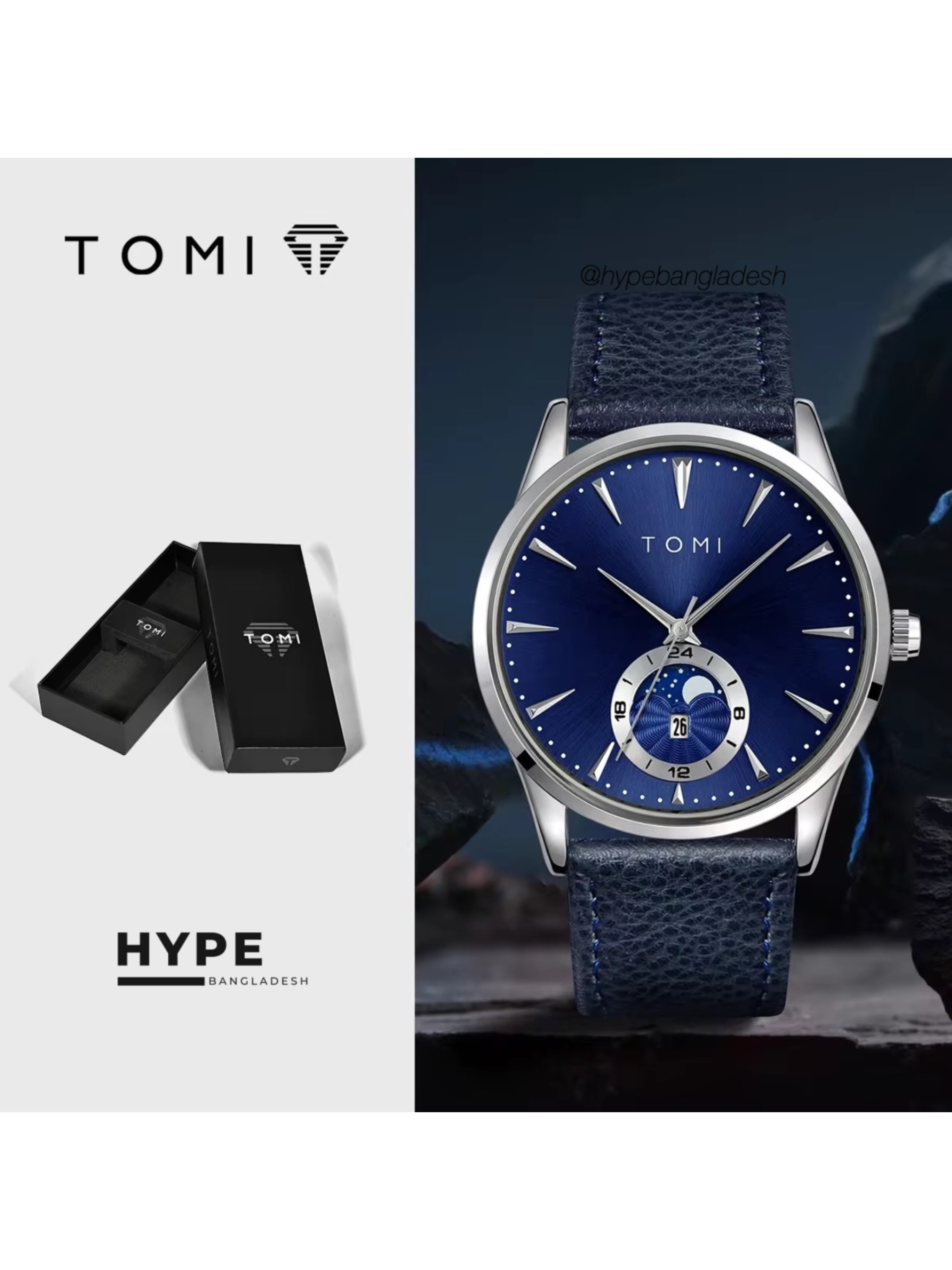 TOMI T-024 Men's Quartz Leather Belt Magnetic Lock Watch (Blue)