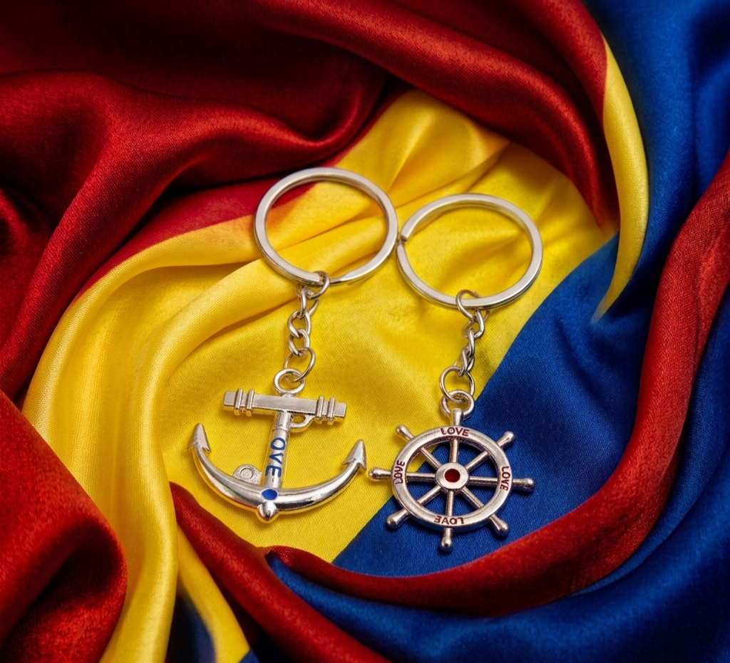 Anchor Wheel Key Ring Pair