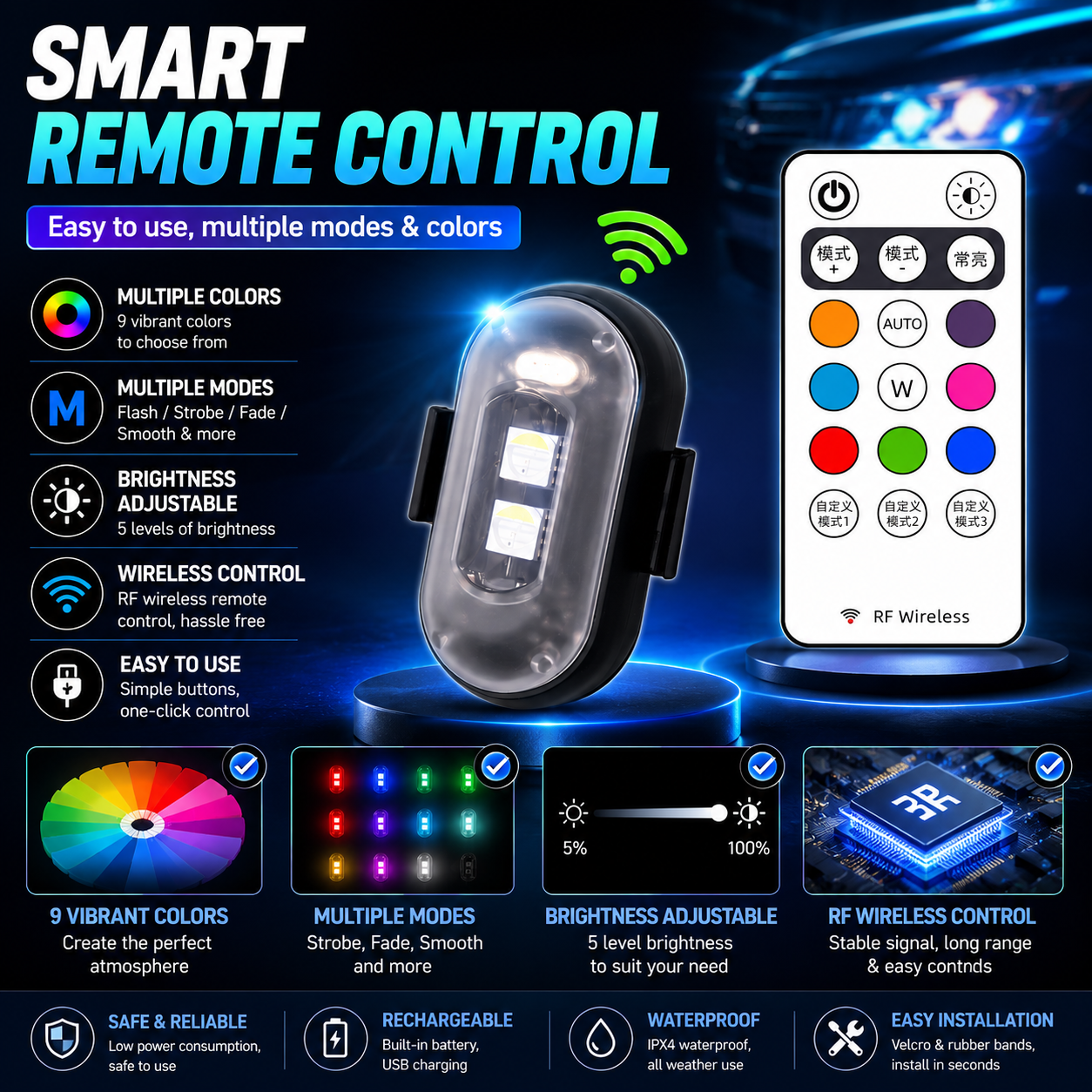 9-Color RGB Wireless Strobe Light with Remote Control_img_1
