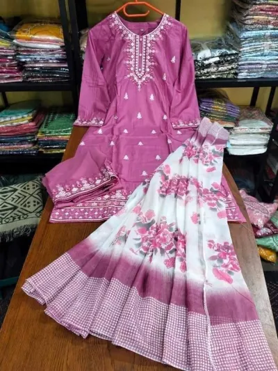 Readymade Embroidery Cotton Three Piece_img_4