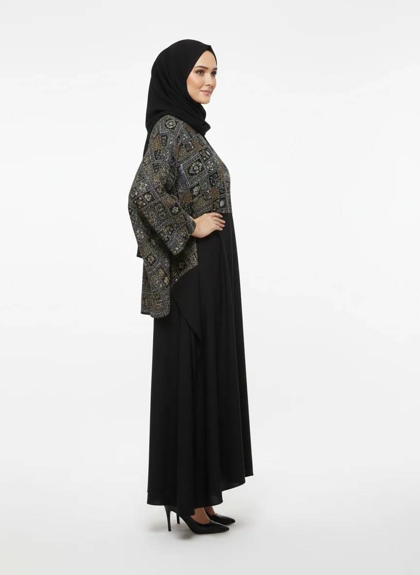 Iconic Velvet-Top Farasha Embroidered Nida Fabric Dubai Abaya - Image 3