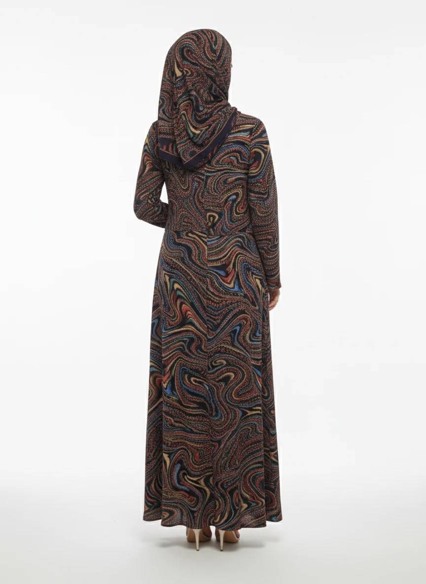 Azure Vortex Blue Kimono-Style Swirl Print Dubai Abaya - Image 3