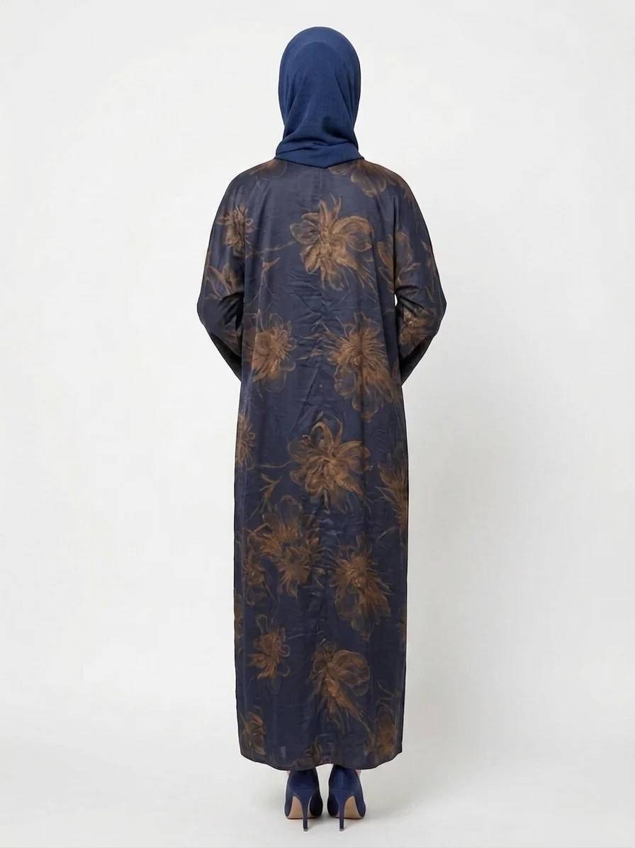 Midnight Navy Gold Satin Kimono Dubai Abaya - Image 3