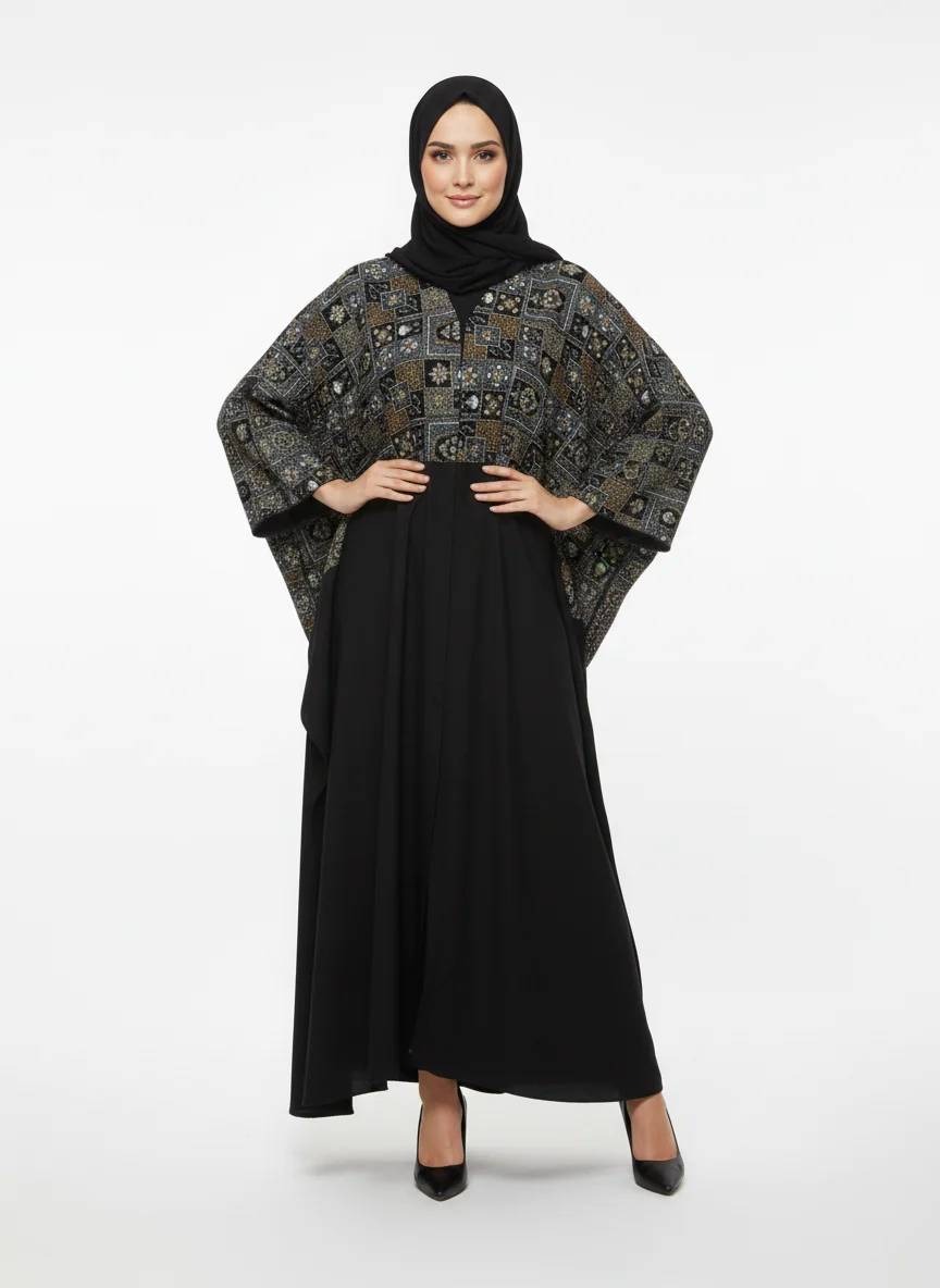 Iconic Velvet-Top Farasha Embroidered Nida Fabric Dubai Abaya - Image 1