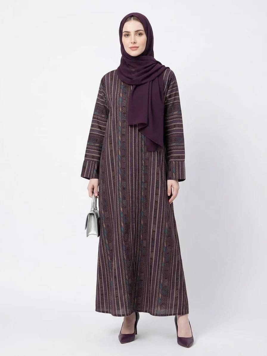 Amethyst Heritage Cotton Purple Dubai Abaya - Image 1