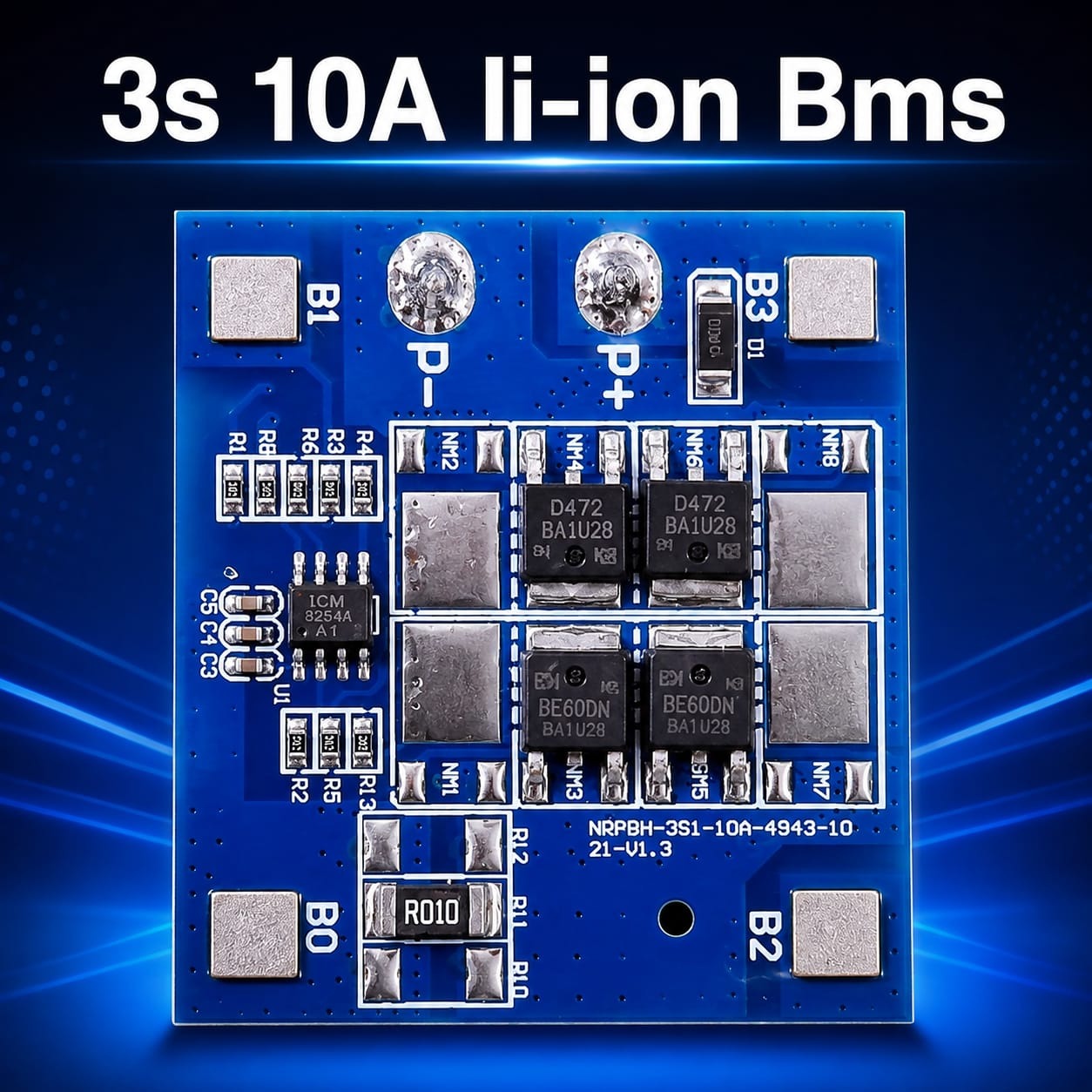 3S 12V 10A/12A BMS Protection Board for 18650 Li-ion Battery – Balanced Charging with Overcharge & Over-Discharge Protection