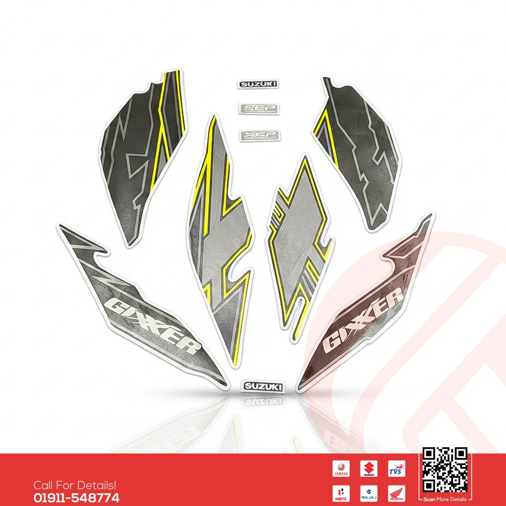 Full Set Sticker for Suzuki Gixxer (New Model, Black & Green) bike.