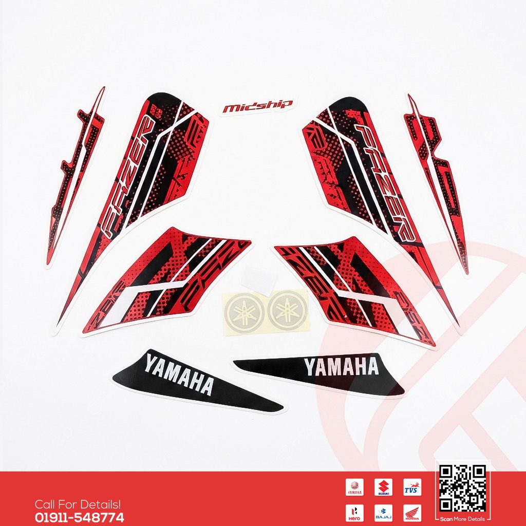 Full Set Sticker for Yamaha Fazer V1 (White & Red Colour) bike.