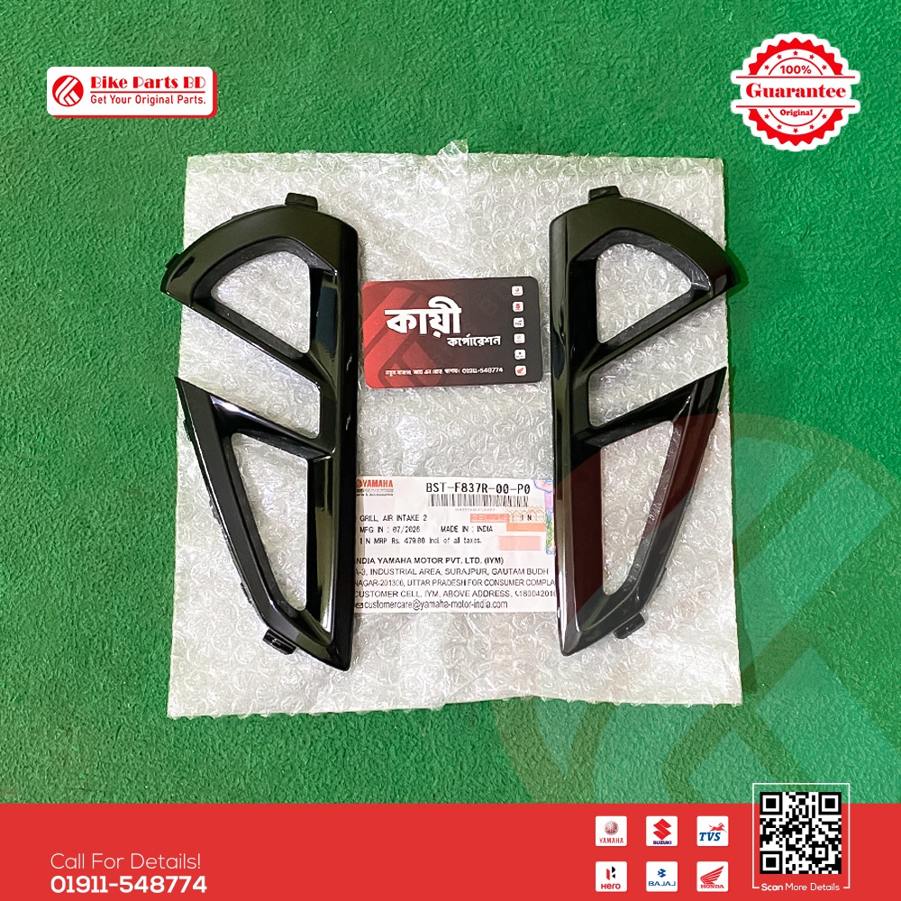 Grill Air Intake/Tanky Nikil (Glossy Black) for Yamaha FZ-S Fi Hybrid Bike. thumbnail 2
