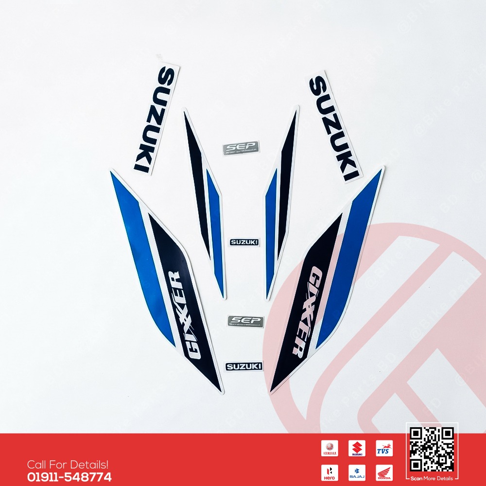 Full Set Sticker for Suzuki Gixxer (New Model-Blue & White) bike.