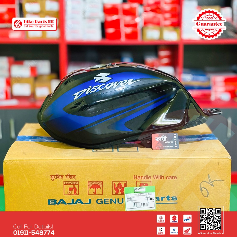 Fuel tank for Bajaj Discover 125 (Black-Blue, Old Model) bike. thumbnail 2