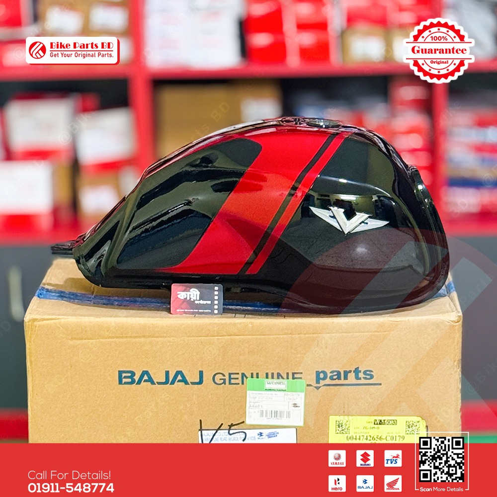 Fuel Tank for Bajaj V15 (Black Red Color) bike. thumbnail 2