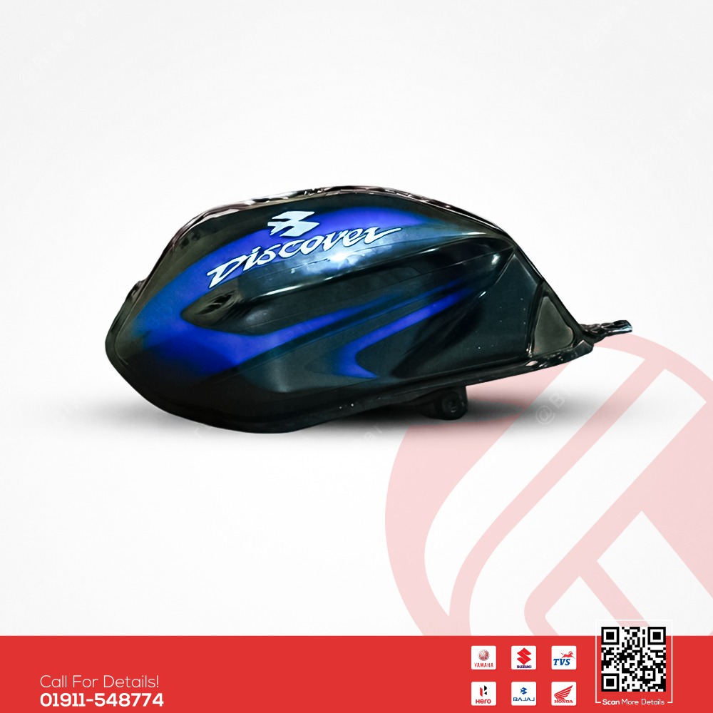 Fuel tank for Bajaj Discover 125 (Black-Blue, Old Model) bike.