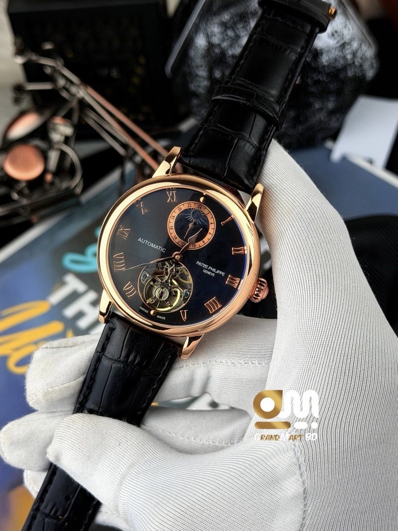 Patek Philippe "Alchemist Moonphase Open Heart" || Black Strap ||Black Dial || Dial side rose_img_3