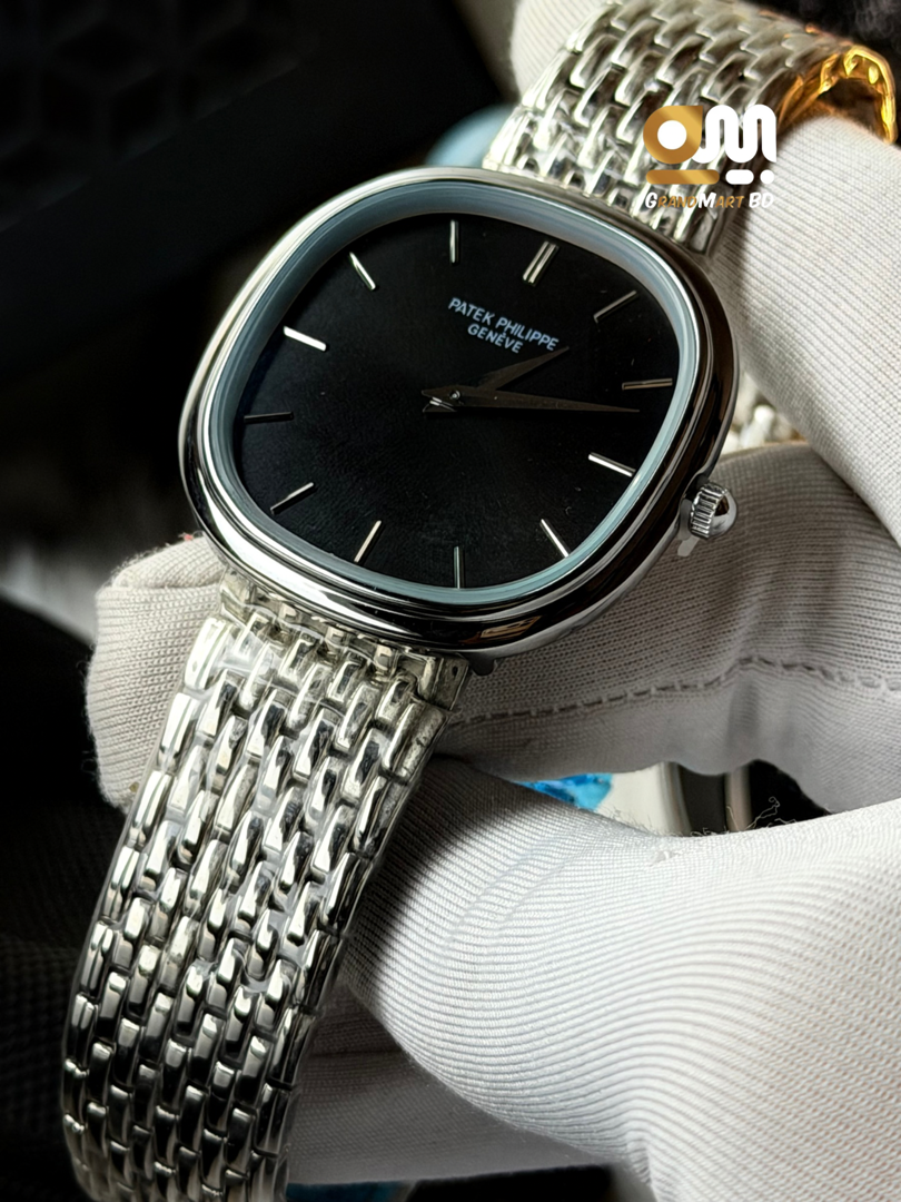 Silver Chain Black Dial -Tone Patek Philippe Golden Ellipse