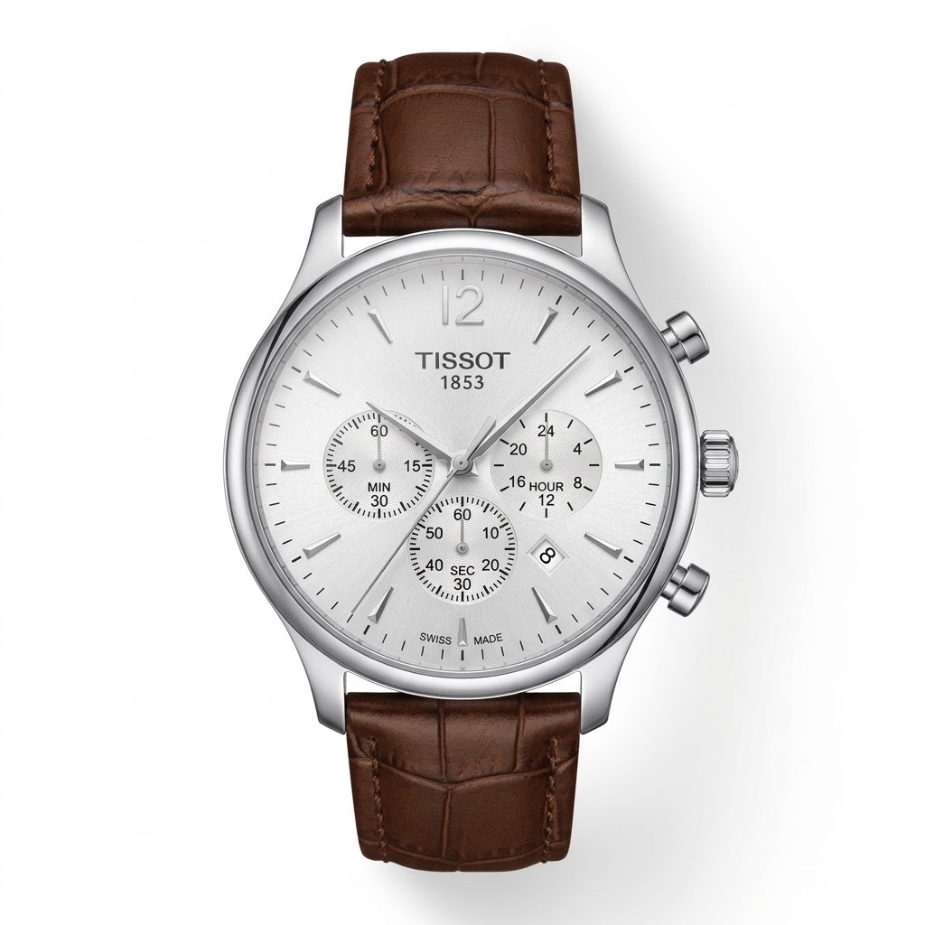 Tissot Tradition Chronograph Men's Watch  || White Dial Brown strap