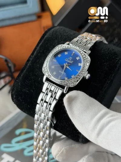 CASLEX GIRLS WATCH |SILVER SQUARE BLUE DIAL WITH STONE_img_0
