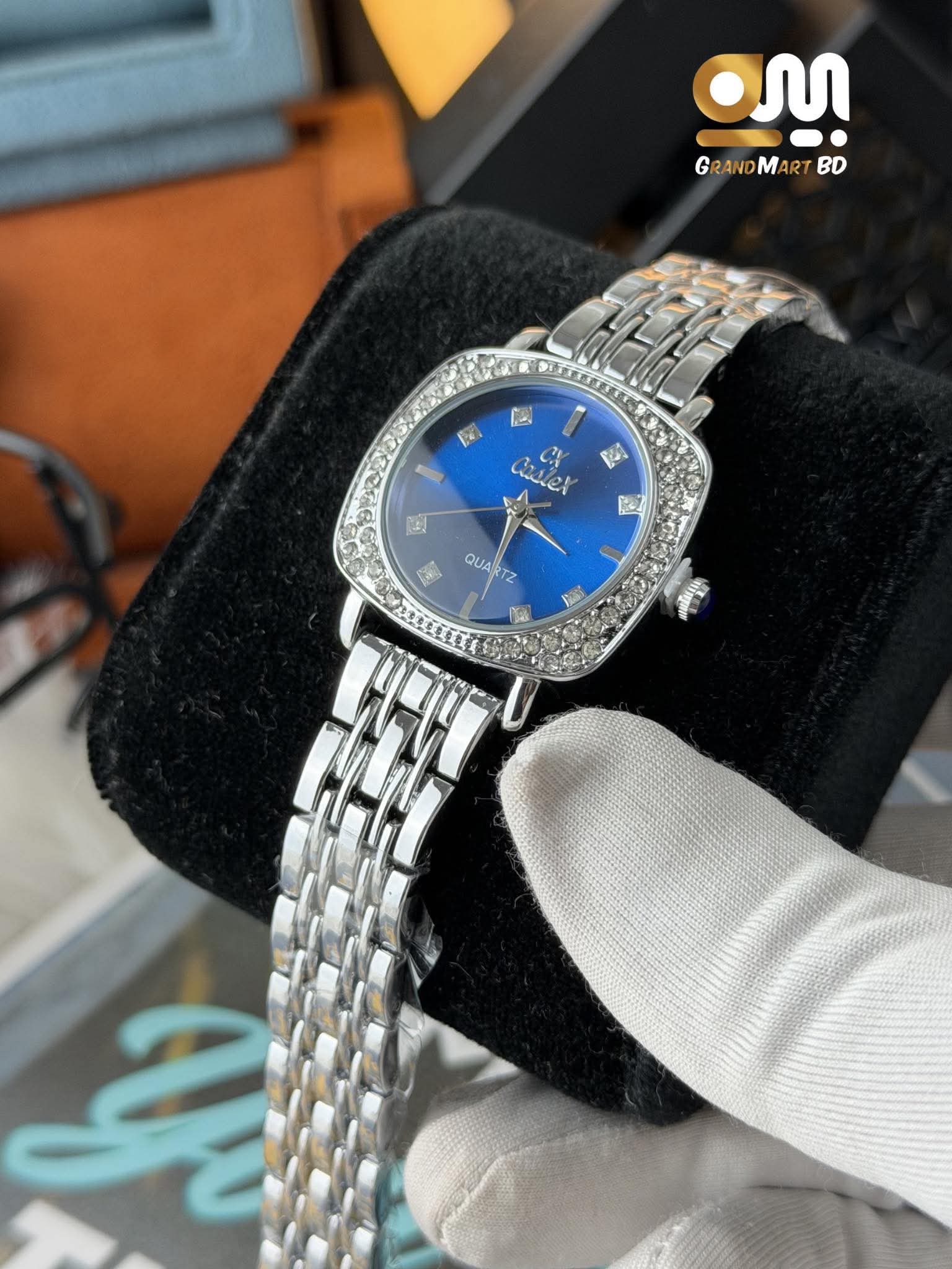 CASLEX GIRLS WATCH |SILVER SQUARE BLUE DIAL WITH STONE