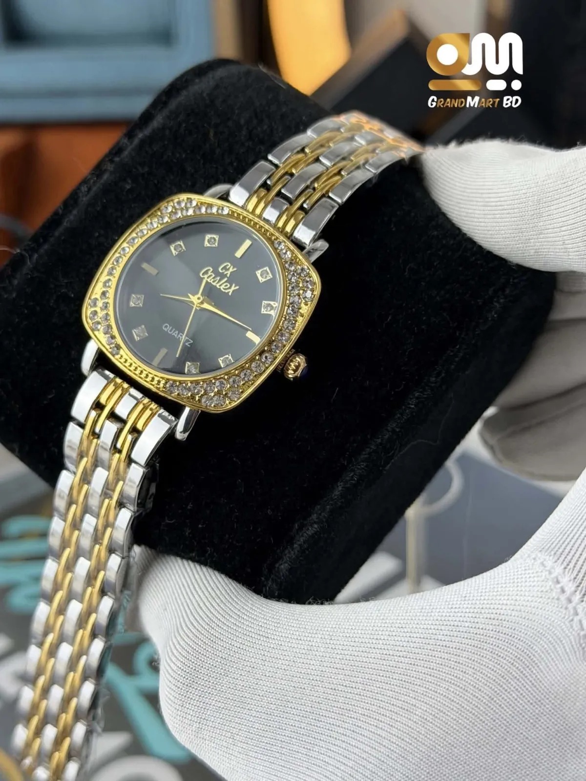 CASLEX GIRLS WATCH |GOLDEN SHADE BLACK DIAL WITH STONE