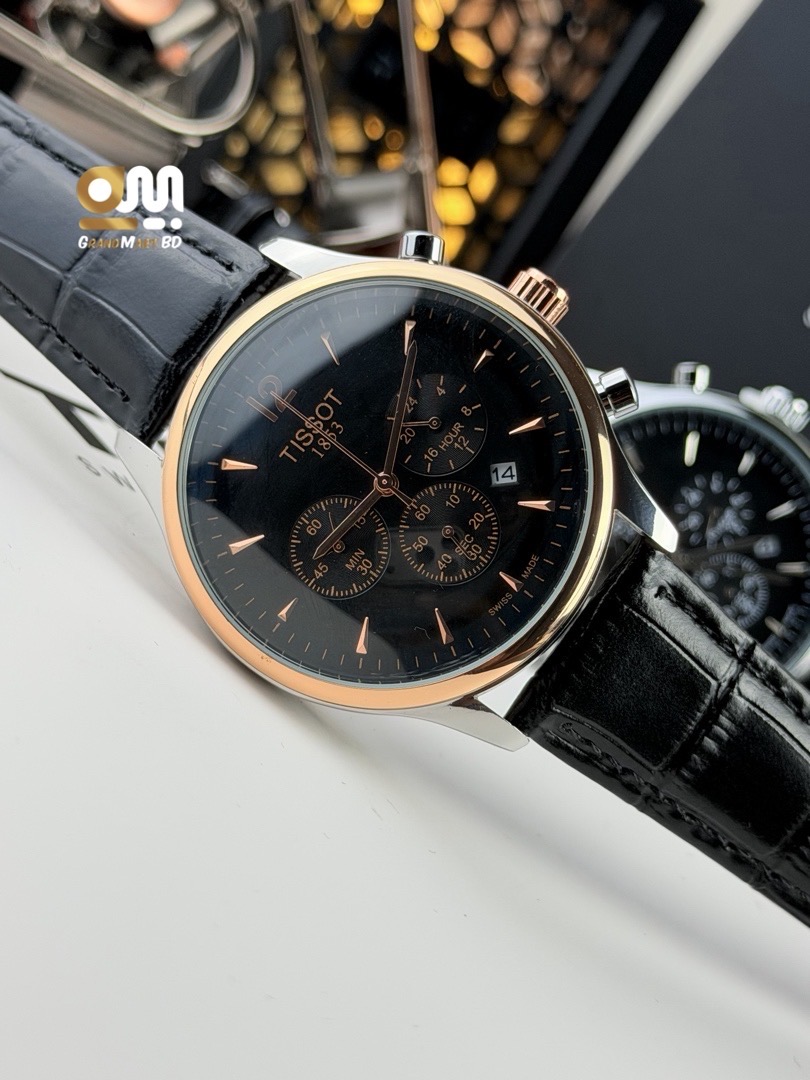 Tissot Tradition Chronograph Men's Watch || Black Dial Side Rose black strap_img_2