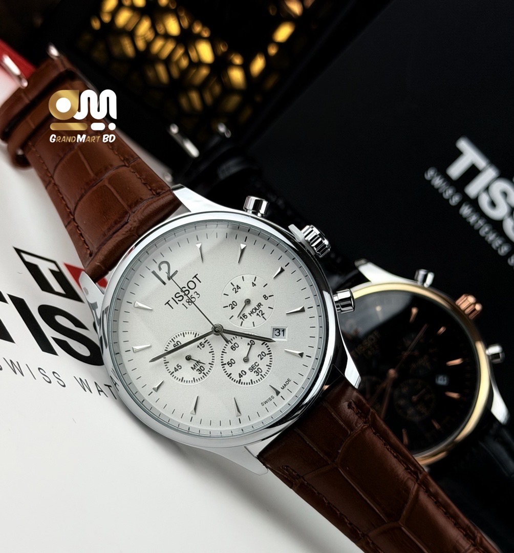 Tissot Tradition Chronograph Men's Watch  || White Dial Brown strap_img_1