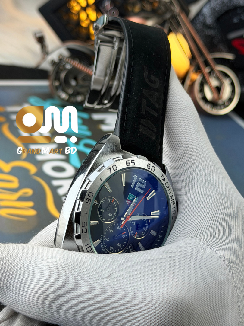 TAG Heuer Formula 1 Chronograph Gulf Edition watch featuring a black asphalt-textured dial_img_2