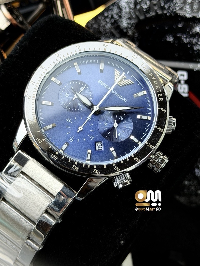 Emporio Armani Mario Chronograph Blue Dial Stainless Steel Men's Watch || Double  A_img_1