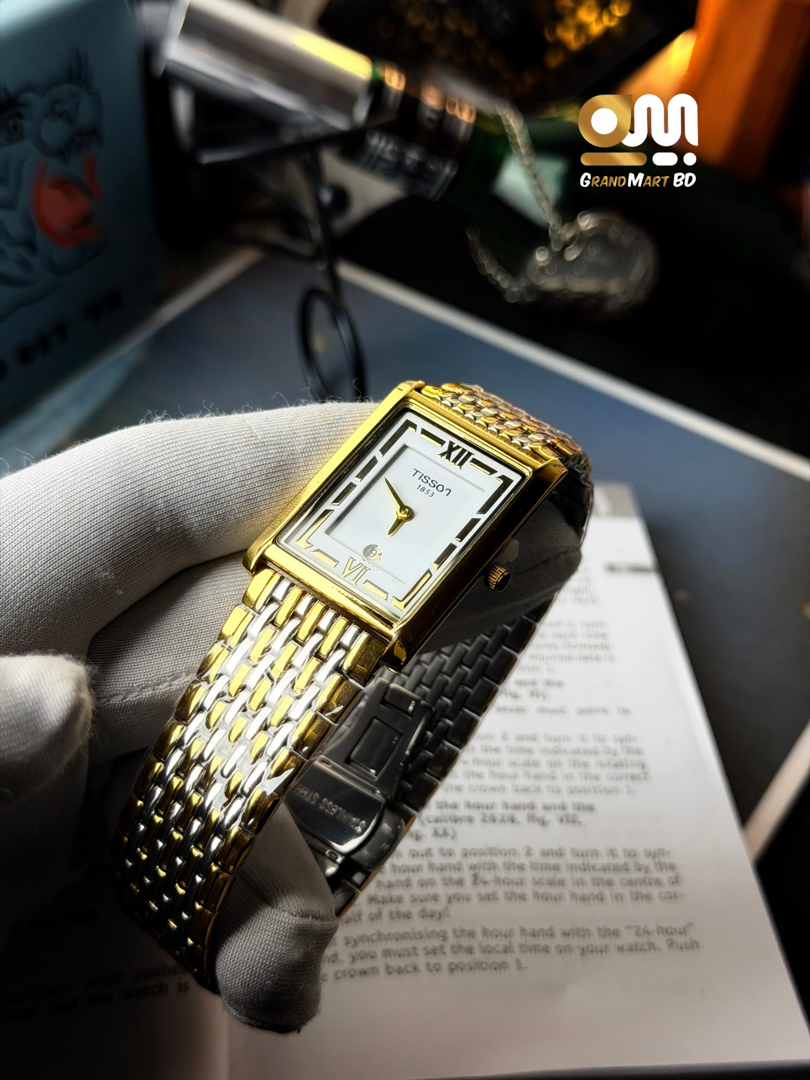 Tissot T-Classic Heritage Rectangular Style Two-Tone Watch. || Dial White