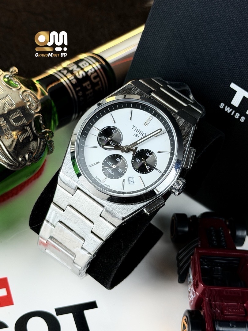 Tissot PRX Chronograph wristwatch (silver/white panda dial with a stainless steel integrated bracelet)