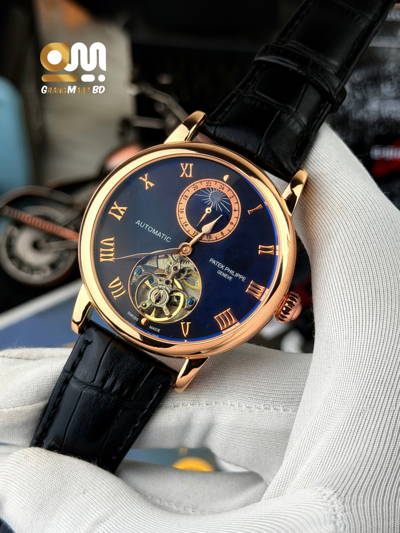 Patek Philippe "Alchemist Moonphase Open Heart" || Black Strap ||Black Dial || Dial side rose_img_2