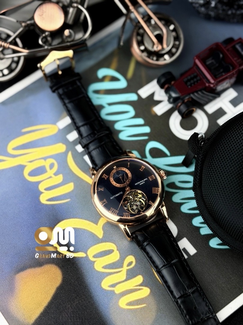 Patek Philippe "Alchemist Moonphase Open Heart" || Black Strap ||Black Dial || Dial side rose_img_1