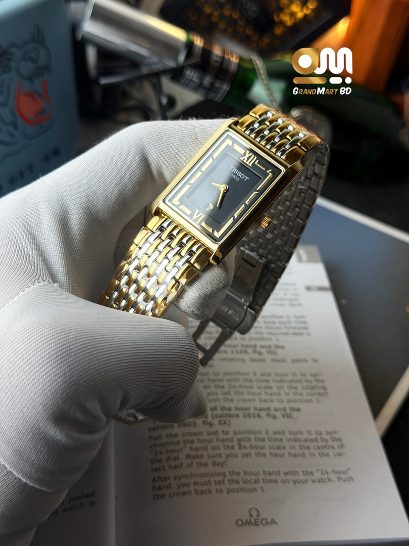 Tissot T-Classic Heritage Rectangular Style Two-Tone Watch.|| Black Dial