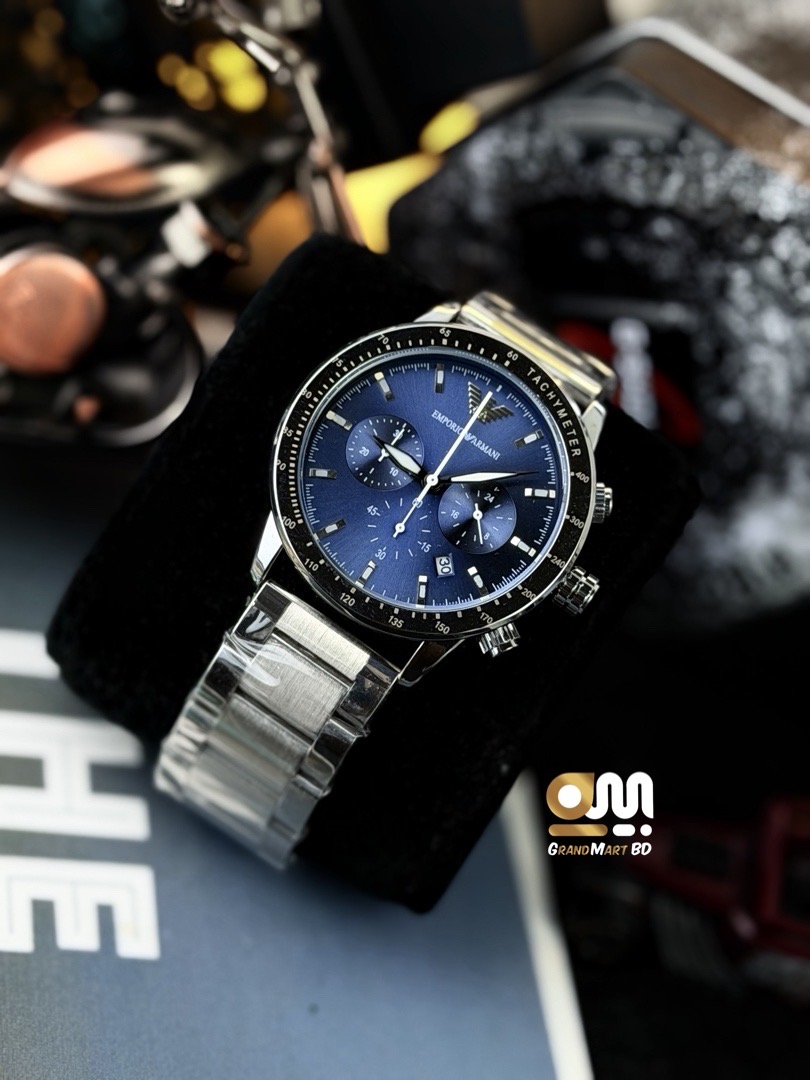 Emporio Armani Mario Chronograph Blue Dial Stainless Steel Men's Watch || Double  A_img_2