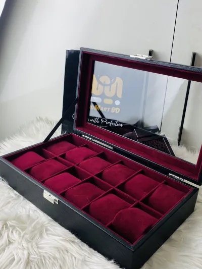12 Slot watch Box || Black & Maroon_img_1