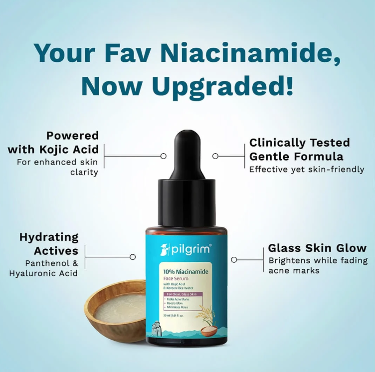 Pilgrim 10% Niacinamide Face Serum with Kojic Acid & Korean Rice Water 30ml