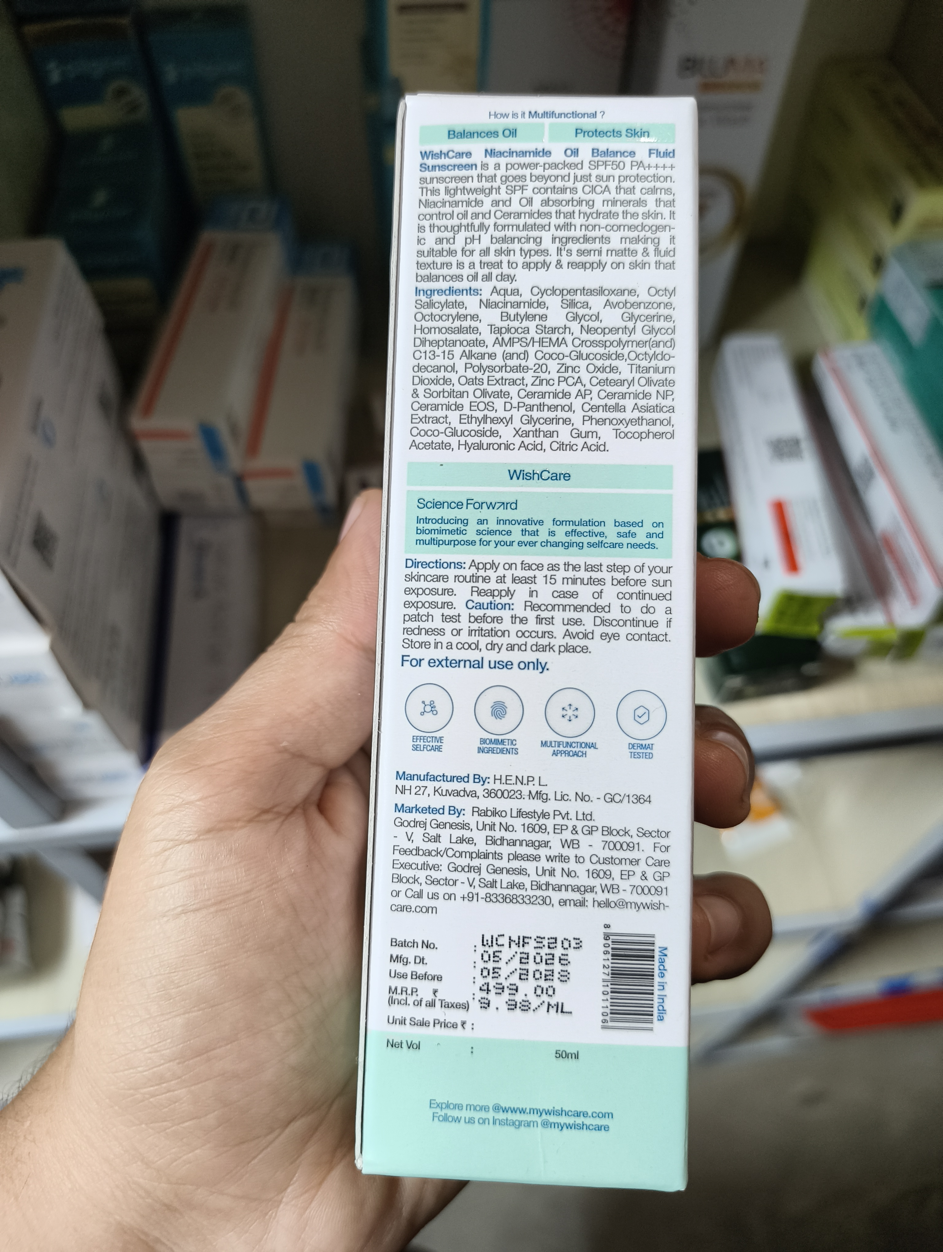 Wishcare 5% Niacinamide Oil Balance Fluid Sunscreen | SPF50 PA++++ 50g_img_2